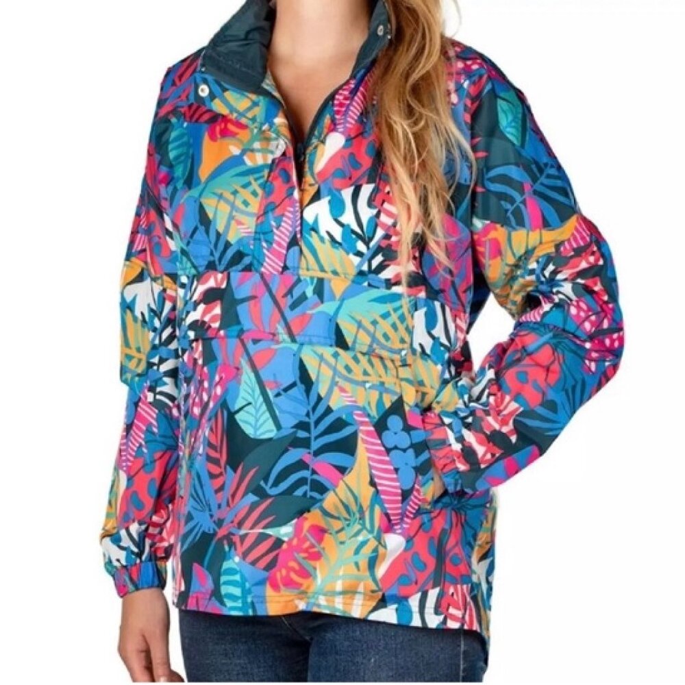 NWT‎ Lauren James Tropical Floral Lightweight 1/4 Zip Anorak Jacket Women's L
